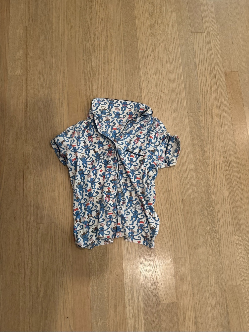 Roller Rabbit White Blue Pink Printed Short Sleeve Pajama Top